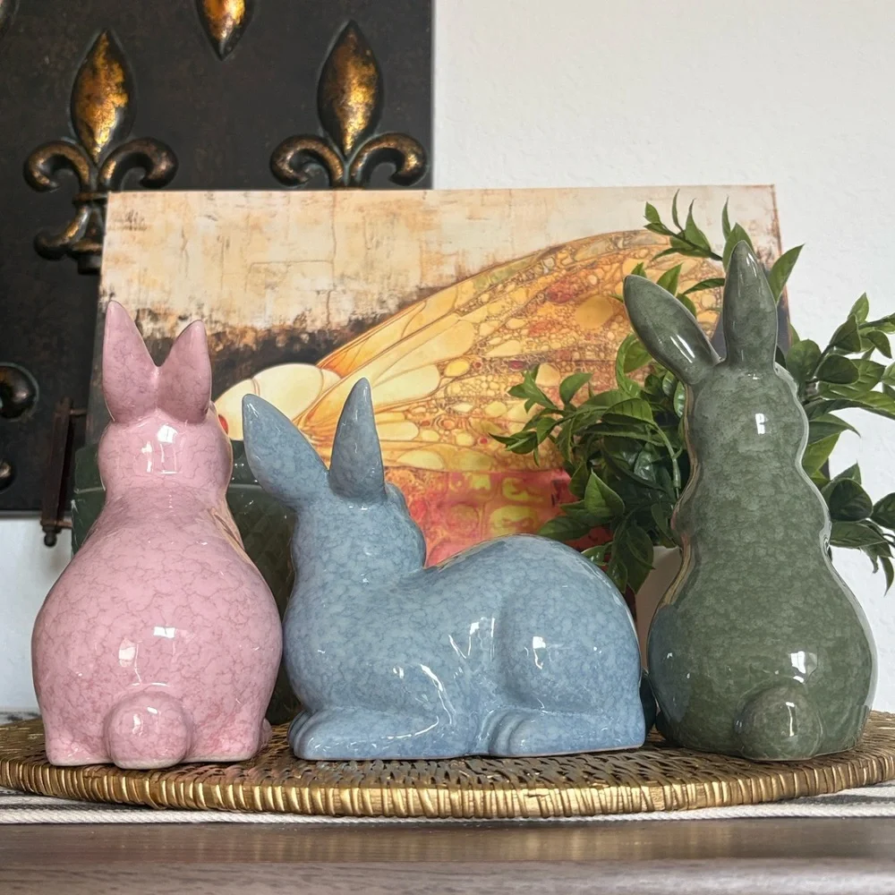 🆕3 Pastel Ceramic Bunnies - Picture 3 of 9
